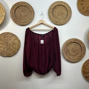 NEW Buckle HYFVE Maroon Burgundy Elastic Long Sleeve Top Blouse XL